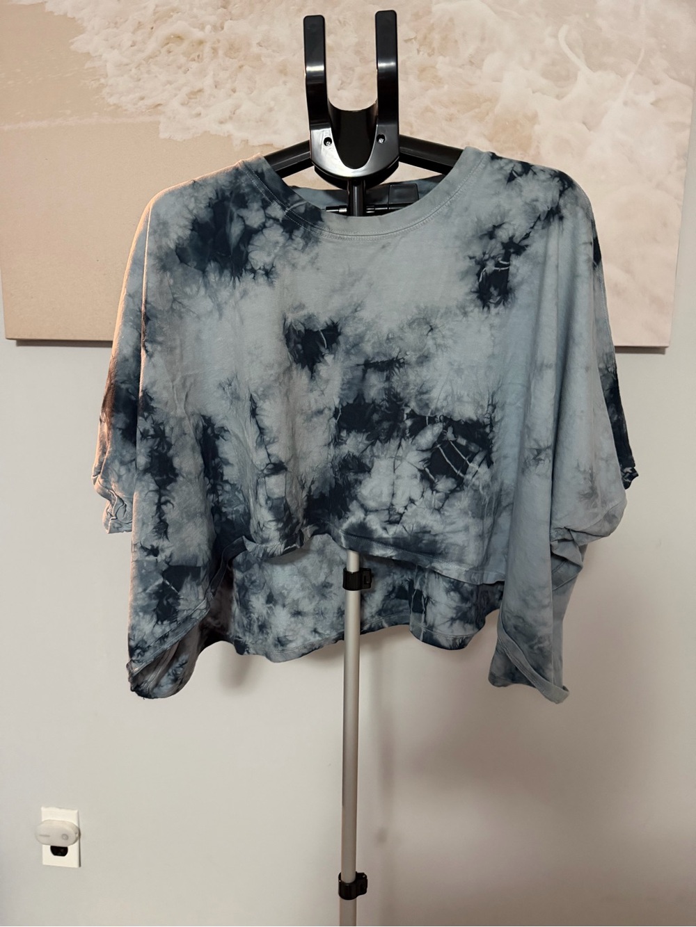 Free People Tie-Dye Short Sleeve Crop Top - Gray/Blue